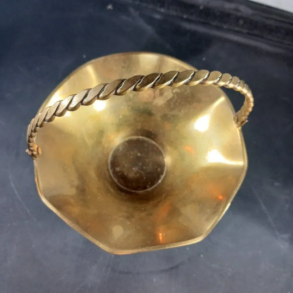 Vintage Small Solid Brass Basket with Handle
